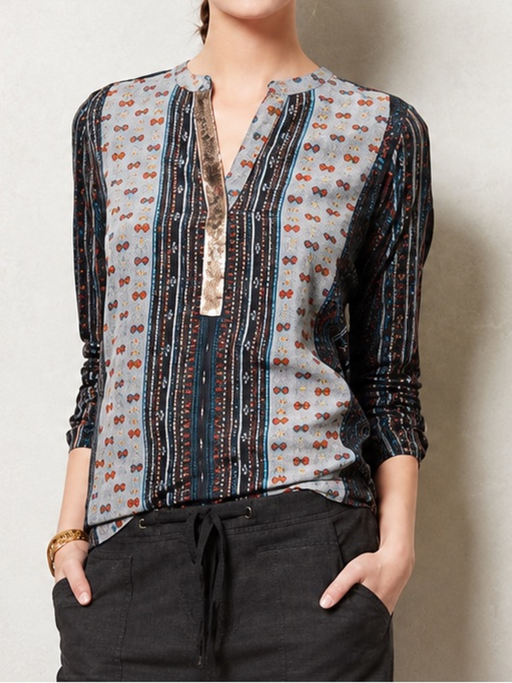 Anthropologie Tiny Davas Popover Sequin Top Boho Tribal Casual Relaxed Size S